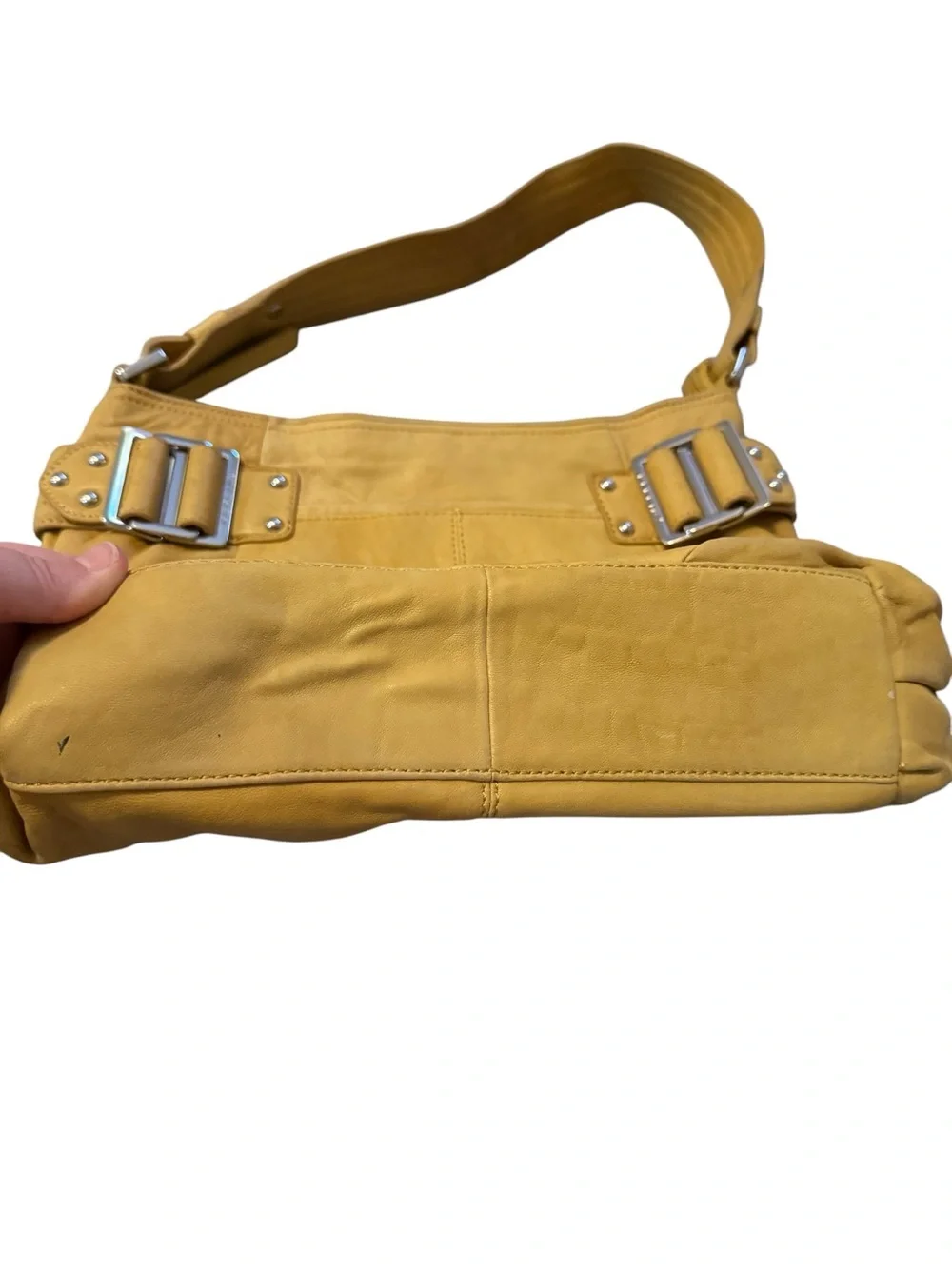 Perlina Yellow Leather Shoulder Bag